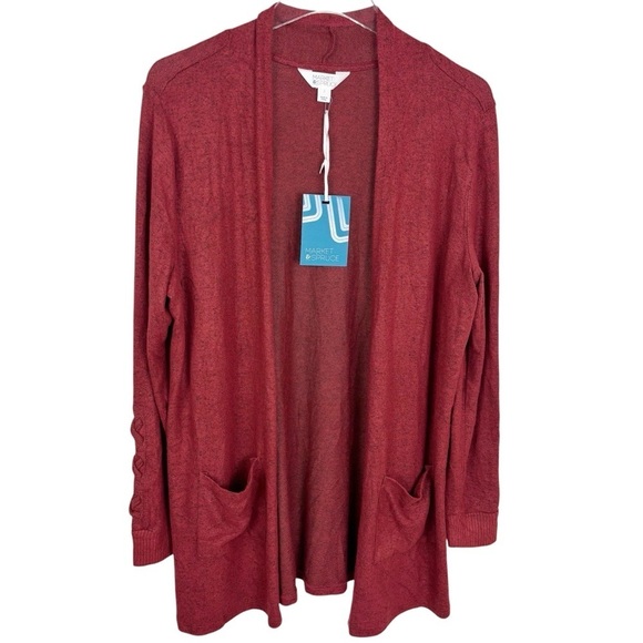 Market Spruce Cardigan Tunic Sweater Open Red Large NWT - Picture 1 of 8